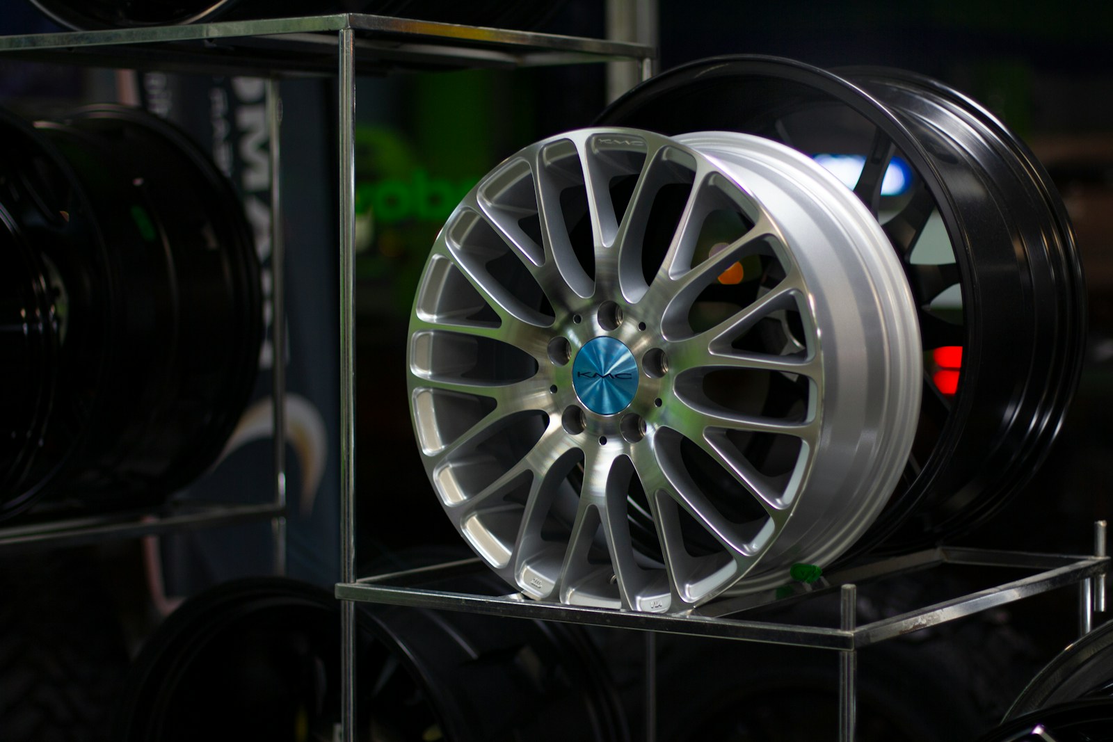 silver and black car wheel